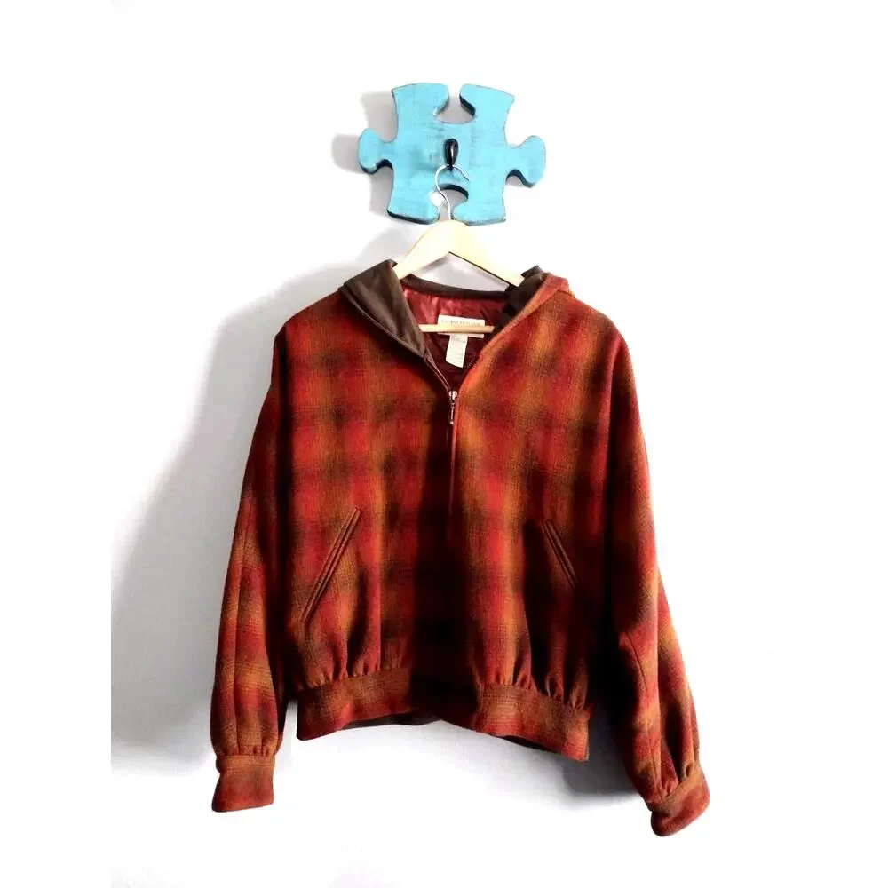 80s Banana Republic Mill Valley Vintage Wool Jacket Small Plaid Coat Cabincore